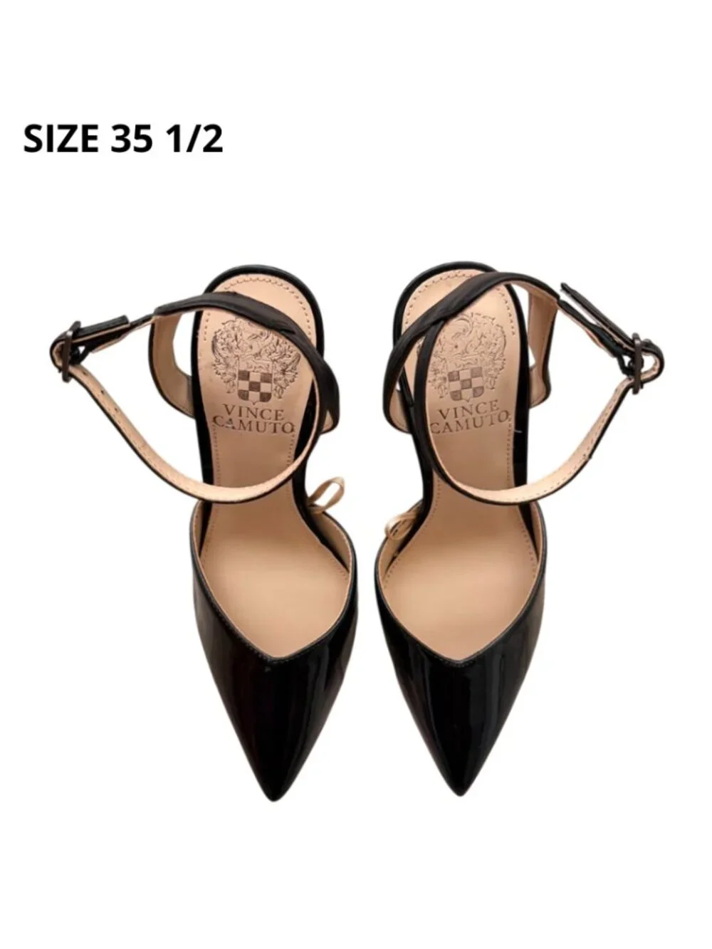 Vince Camuto Black Patent Block Heels - Pointed Toe Slingback Shoes Size US 5.5W